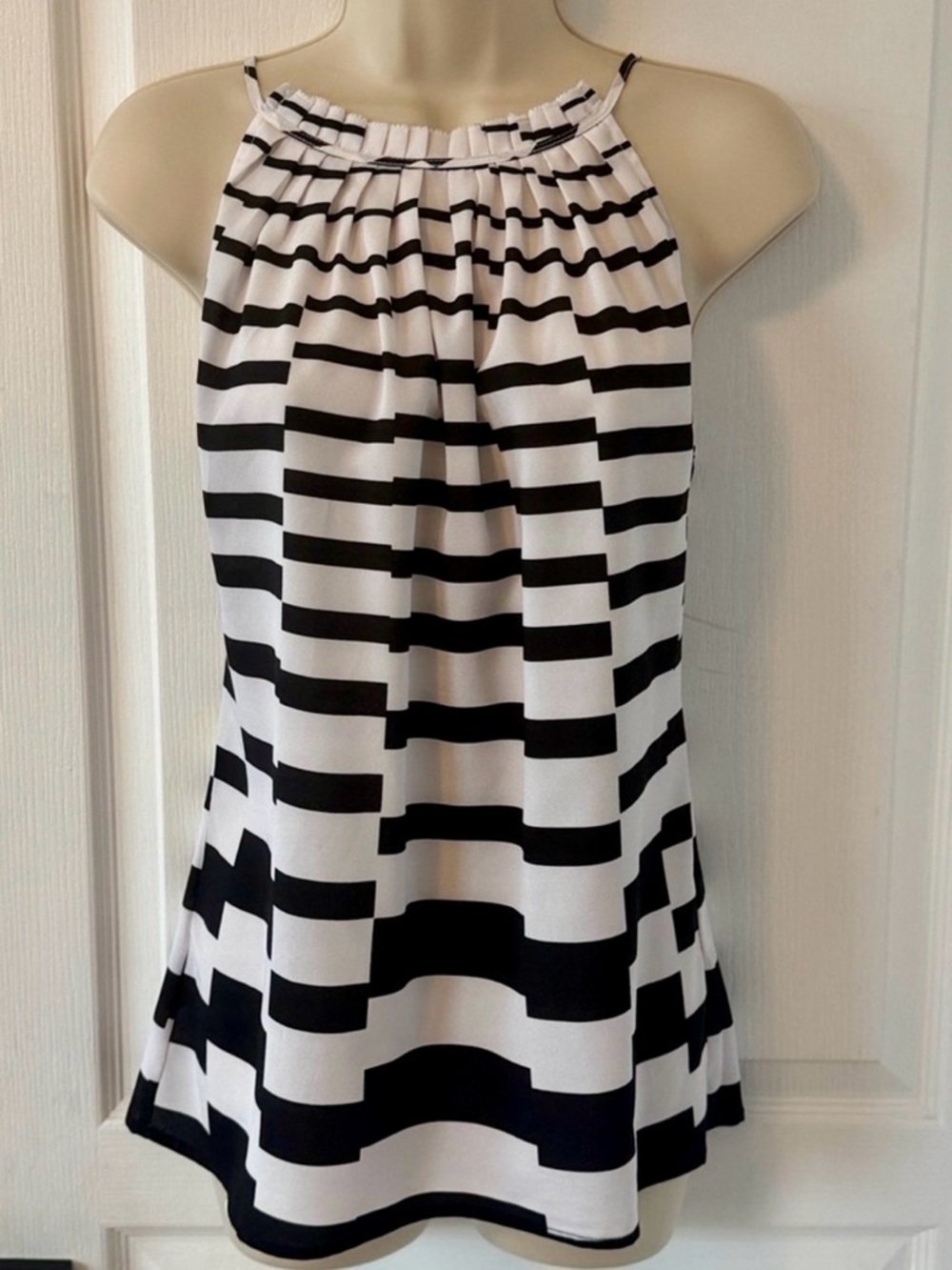 New York & Company Black White Striped Halter Top Size S